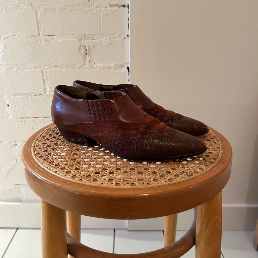 Vintage Brown Leather & Suede 90’s Western Style Shoes Size 6